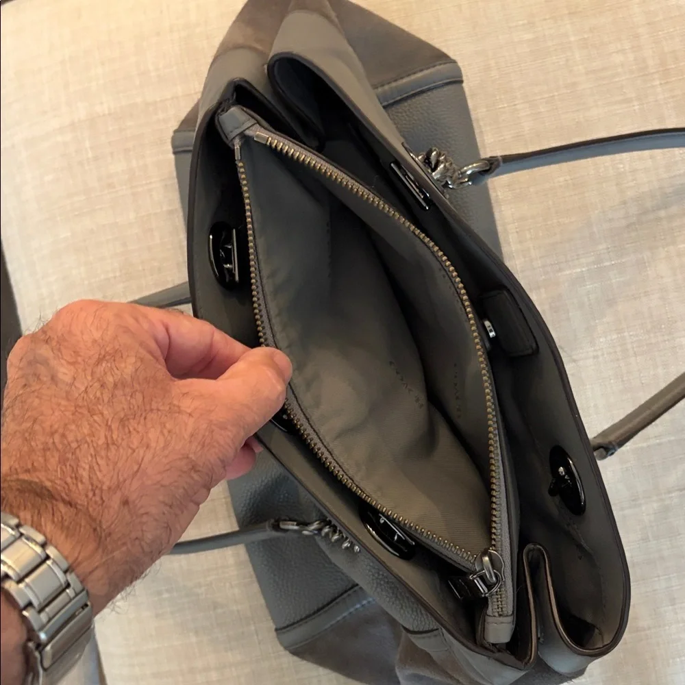 Coach Leather and Suede Shoulder Bag in Dove Gray with Gun Metal Hardware - Picture 14 of 16